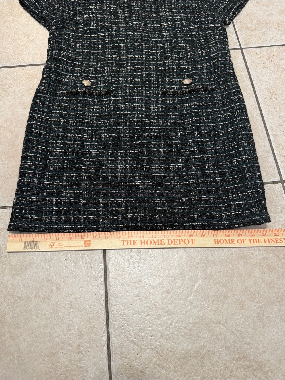 NWT LOFT Black Tweed Short-Sleeve Shift Dress with gold Buttons Sz 10 - Picture 3 of 8
